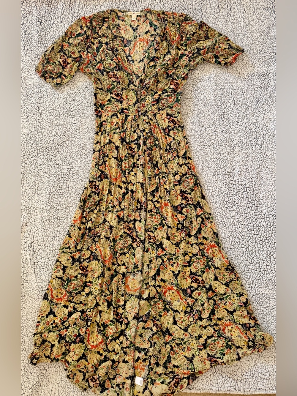 Chelsea & Violet Black Floral Wrap Maxi Dress with Cream and Orange Accents